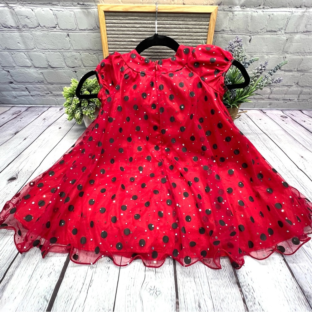 Jessica Ann Adorable Party/Holiday Dress-EUC Red/Blk Polka Dot w/Sparkles - Picture 3 of 11